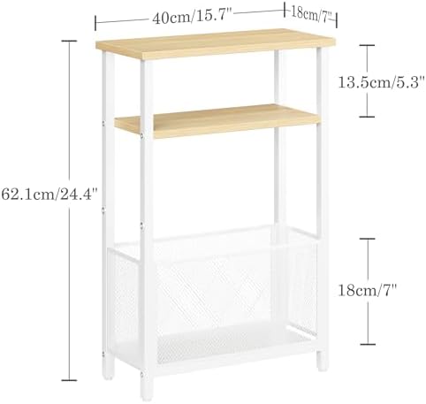 MMEOLUOOK Narrow Side Table with Storage Basket Skinny End Tables for Smalls Spaces 3 Tier Sofa Table Small Nightstand Slim Bedside Table for Living Room Bedroom Natural Wood MLBZ22Y - Image 3