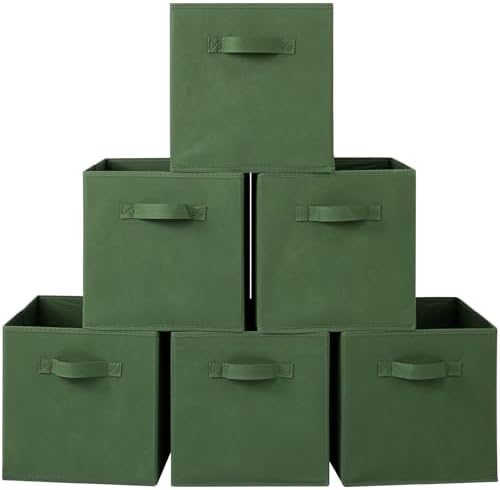 Stero Fabric Storage Bins 6 Pack Fun Colored Durable Storage Cubes with Fabric Handles Foldable Cube Baskets for Home, Kids Room, Closet and Toys Organization Dark Green by Stero
