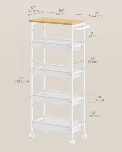 VASAGLE 5-Tier Slim Rolling Storage cart with Wheels, 8.7 Inches, Metal - Image 7