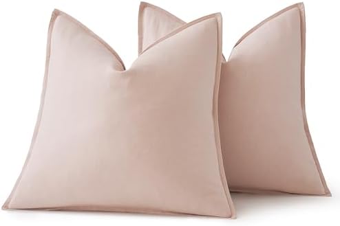 MIULEE Decorative Linen Euro Sham Pillow Covers 22x22 Inch Light Pink - Image 6