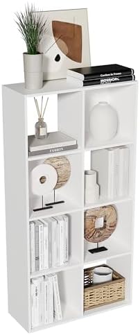 8-Cube Bookshelf, Tall Open Back Storage Shelves, Heavy Duty Wood Cubby Organizer for Small Spaces, Dorm Room Apartment Office, Unit for Book Toy Record Player Display (White, 8-Cube) by NewBeth