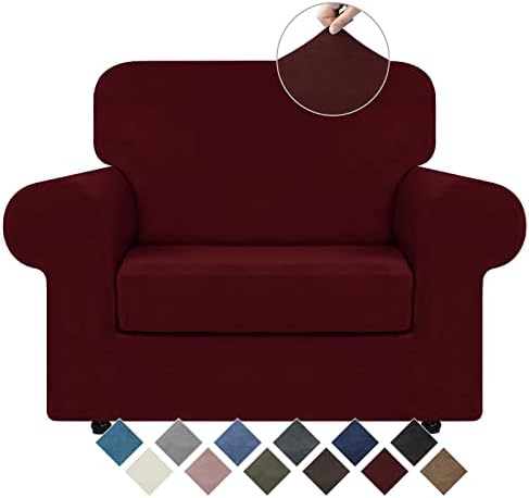 WEERRW Velvet Stretch 2 Pieces Chair Sofa Slipcovers Washable, Burgundy by WEERRW