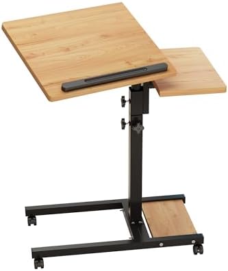 TigerDad Mobile Adjustable Height Laptop Stand PC Computer Portable Notebook Swivel Laptop Desk Rolling Table Desk Cart Tiltable with Wheels Casters& Mouse Pad Table (Wood) - Image 3