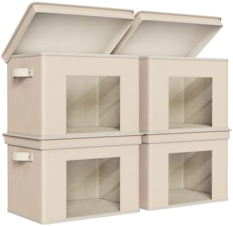Univivi Fabric Storage Bins with Lids for Closet, 4 Pack, Beige by Univivi