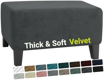 MAXIJIN Velvet Ottoman Slipcover Oversized Stretch Square Rectangle Footstool Slipcover Folding Storage Ottoman Covers for Living Room with Elastic Bottom (Ottoman X-Large, Gray) by MAXIJIN