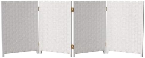 Red Lantern 2 ft. Short Woven Fiber Folding Screen - 4 Panel - White by RedLantern