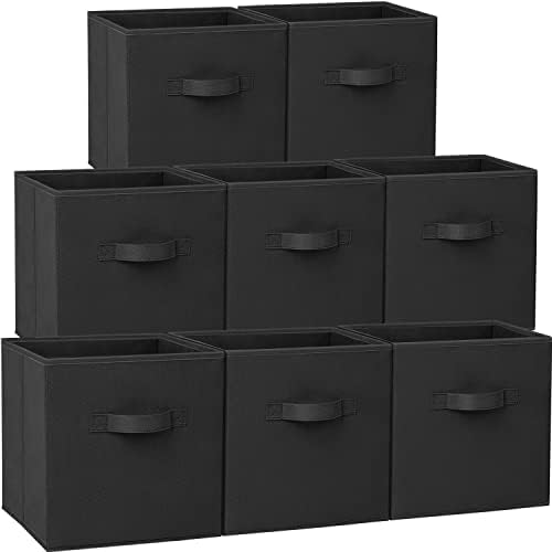 Criusia Large Storage Cubes - 13 Inch Heavy Duty Fabric Storage Bins for Shelves Closet, Cube Organizer - 8 Pack Collapsible Cube Storage Bins Baskets for Organizing Clothes Blankets Toys (Black) by Criusia