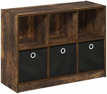 Furinno Basic Book Shelf, 6-Cube Bookshelf with Open Shelf, 3 x 2 Bookcase with Storage Bins, Closed Back, Horizontal, 11.9 x 31.6 x 23.6, for Living Room, Bedroom, Home Office, Amber Pine - Image 5