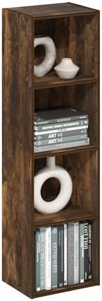 Furinno PASIR Book Shelf, 4-Tier Modern Bookshelf, Open Shelves Bookcase 9 x 12 x 42, Easy Assembly, for Living Room, Bedroom, Home Office, Amber Pine by Furinno-FitsYourSpaceFitsYourBudget
