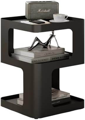 Modern Side Table for Sofa & Couch,Black Metal Bedside Table,3 Tier end Tables with Storage for Living Room & Bedroom,Compact Nightstand for Small Spaces,No Assembly Required by GiantFlowers