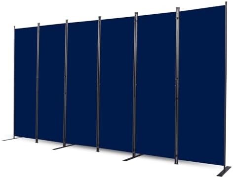 Room Divider, 6 Panel Folding Privacy Screens with Wider Feet, Navy Blue by CHOSENM
