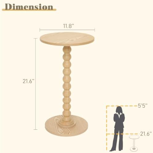 Fultyle Round Side Table, Small Drink Table for Small Spaces, Modern Accent End Table with Solid Wood Leg for Living Room, Bedroom, Corners, and Office (Natural) - Image 3
