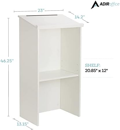 Adir Wooden Podium Stand - Speaking Podium with Storage Shelf, Hostess Stand for Restaurant, (46.25 Inches, White) - Image 5