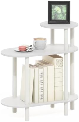 Furinno Turn-N-Tube Side Table, 3-Tier Narrow Sofa End Table with Oval Shelf, Night Stand, Bedside Table, Toolless Assembly, for Living Room, Bedroom, White by Furinno-FitsYourSpaceFitsYourBudget