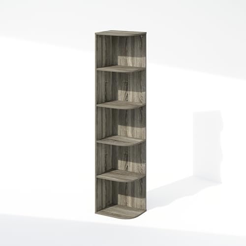 Furinno Reed Corner Shelf, 5-Tier Corner Bookshelf, Book Shelf, Corner Shelves, Storage Rack, for Organization and Storage, Home Office, Living Room, French Oak by Furinno-FitsYourSpaceFitsYourBudget