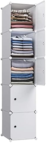 MAGINELS 5 Cube Storage Cabinet, Narrow Clothes Storage with Doors,Tall Plastic Standing Organizer Shelves for Small Spaces,Use to Closet,Bedroom,Livingroom,White(11.8x11.8inch) by MAGINELS