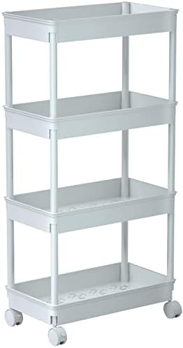Sooyee 4 Tier Wide Storage Cart Mobile Shelving Unit Organizer Slide Out Storage Rolling Utility Cart Tower Rack for Kitchen Bathroom Laundry, Plastic & Stainless Steel,White by Sooyee