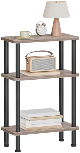HOOBRO Narrow Side Table, 3-Tier Slim End Table No Tools Needed, Twist-On Assembly, Skinny Nightstand Sofa Storage Shelf for Living Room, Bedroom, Study, Greige and Black BG246BZ01 by HOOBRO