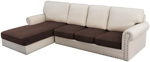 H.VERSAILTEX Velvet Stretch Sectional Couch Covers - 4 Pieces Sofa Seat Cushion Covers L Shape Separate Cushion for Both Left/Right Couch (Large Sofa 3 Seater + 1 Chaise, Brown Striped) by HVERSAILTEX