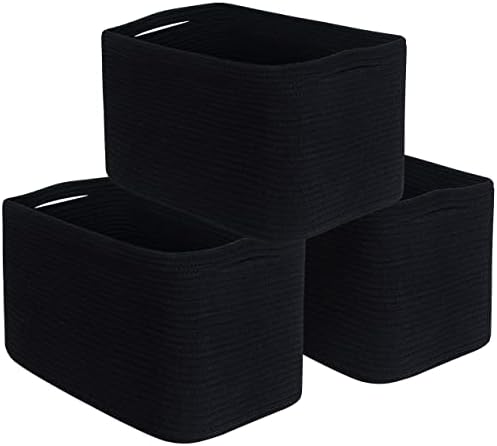 MINTWOOD Design 3-Pack Storage Baskets for Shelves, Playroom and Classroom, Book Basket, Decorative Storage Cube Bins, Woven Closet Organizers, Pantry and Shoe Organizer, Full Black by MINTWOODDesign