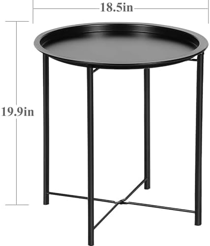 End Table Set of 2,Outdoor Side Table, Small Patio Round Folding Metal Black Side Tables for Outdoor,Living Room,Balcony and Office,Φ18.5" x 19.9"H，2 PCS - Image 3