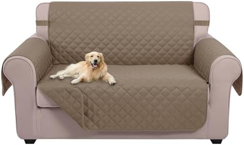 U-NICE HOME Loveseat Sofa Cover for 2 Cushion Couch, Taupe/Taupe by U-NICEHOME