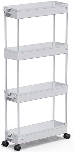 SPACEKEEPER Slim Rolling Storage Cart, 4 Tier Bathroom Cart Organizer, Gray by SPACEKEEPER