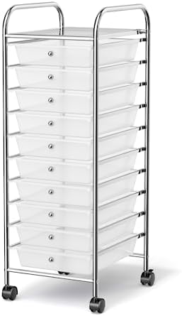 MEDIMALL 10 Drawers Rolling Storage Cart, Multipurpose Craft Storage Cart with Wheels, Mobile Tools Scrapbook Paper Organizer Cart for Office School Home Use (Clear) by MEDIMALL