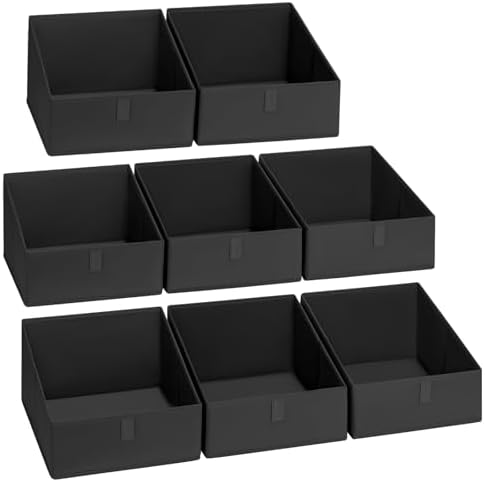 DIMJ Closet Storage Bins 8 Pack - Fabric Trapezoid Closet Organizer Bin, Foldable Storage Baskets for Shelves, Closet Shelf Organizer, Clothing Storage Box for Toys, Books, Towel, Clothes, Black by DiMJ