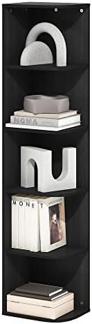 Furinno PASIR Book Shelf, 5-Tier Corner Bookshelf with Open Shelf, Standing Bookcase, 9.3 x 12 x 51.7, for Organization and Storage, for Living Room, Bedroom, Home Office, Blackwood by Furinno-FitsYourSpaceFitsYourBudget