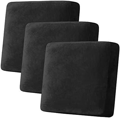 H.VERSAILTEX Velvet Stretch Couch Cushion Cover Plush Cushion Slipcover for Chair Loveseat Sofa Cushion Furniture Protector Seat Cushion Sofa Cover (3 Piece XL Sofa Cushion Covers, Black) by HVERSAILTEX