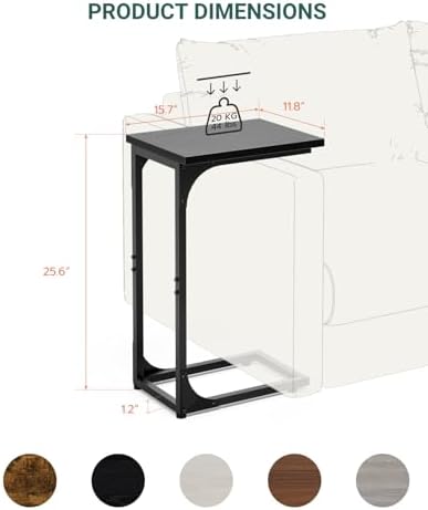 C-Shaped Side Table for Couch - Small Coffee Stand Sofa Tray Desk with Metal Frame and Waterproof Scratch Resistant, Modern End Accent for Living Room, Bedroom, Small Spaces, Black - Image 2