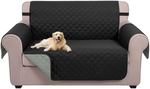 U-NICE HOME Loveseat Sofa Cover for 2 Cushion Couch, Black/Grey by U-NICEHOME
