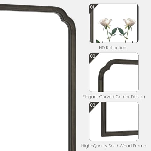 WallBeyond Wooden Framed Wall Mirror, Natural Wood Bathroom Vanity Mirror for Entryway, Living Room or Bedroom Home Decor Vertical or Horizontal Hanging [24" x 36" Black] - Image 4