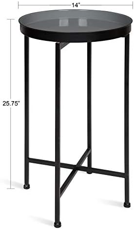 Kate and Laurel Celia Round Foldable Tray Accent Table, 14" x 14" x 25.75", Gray and Black, Modern Minimalist Design and Magnetic Tabletop - Image 3