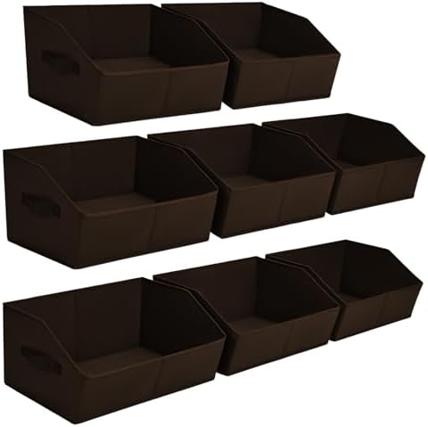 Homsorout Clothes Organizers and Storage - Fabric Cube Bins with Handles, Storage Baskets for Shelves, Trapezoid Collapsible Boxes for Home, Dorm, Office, 10 Pack, Brown by Homsorout