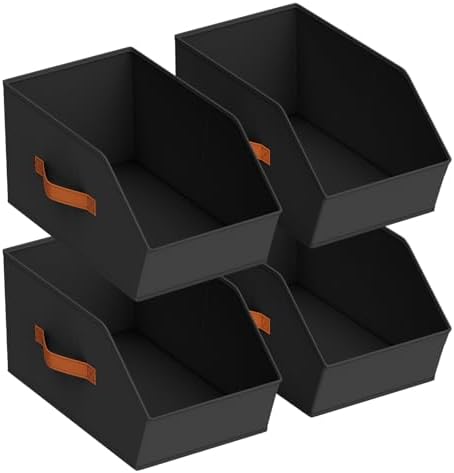 Homsorout Large Closet Storage Cubes - Closet Storage Bins with Dual Handles for Clothes, Towels, Toys, Shelf Organizer Bins for Bedroom, Nursery, Shelves, Small Spaces, Black, 4 Pack by Homsorout