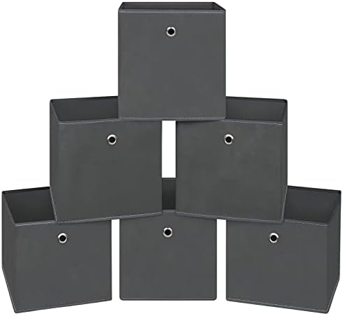 Foldable Storage Cubes Bins ,11 Inch Cloth Storage Cube Fabric Storage Box Cubes Organizer Baskets with Dual Handles for Home Organizer Set of 6 (Grey) by NieEnjoy