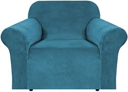 H.VERSAILTEX Stretch Velvet Armchair Cover Couch Covers 1 Cushion Chair Slipcover for Living Room Furniture Cover Crafted from Thick Comfy Rich Velour (Chair 31"-49", Peacock Blue) by HVERSAILTEX