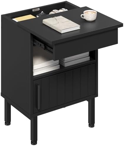 YATINEY Small Nightstand, Bedside Table with Drawer, Night Stand with Hidden Compartment, End Table for Bedroom, Black ET22BB by Yatiney