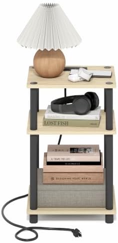 Furinno Just 3-Tier Night Stand with Charging Station, Natural Oak - Image 5