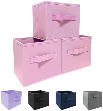 EBIGIC Storage bins collapsible storage bins,cube storage organizer （Pack of 3） 10.5 * 10.5 * 11 inch,For home and office Collapsible Closet Shelf Organizers, Drawer Organizers(Pink) by EBIGIC