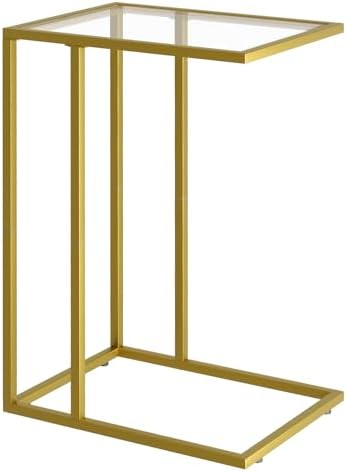 C-Shaped End Table, Side Table for Couch,Sofa Snack Table with Tempered Glass & Metal Frame,Small TV Tray Table for Small Space,Living Room, Bedroom, Bedside,Modern Style, Gold by Adompacat