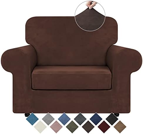 WEERRW Velvet Stretch 2 Pieces Chair Sofa Slipcovers Washable, Chocolate by WEERRW