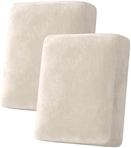 H.VERSAILTEX Velvet Stretch Couch Cushion Cover Plush Cushion Slipcover for Chair Loveseat Sofa Cushion Furniture Protector Seat Cushion Sofa Cover (2 Piece Medium Sofa Cushion Covers, Ivory) by HVERSAILTEX