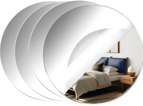 Acrylic Round Mirrors, 10 inch No Glass Circle Mirror Tiles Self Adhesive Mirror Stickers for Wall Home Living Room Bedroom Decor, Small Mirrors for Crafts (4, 10 inch/25) by CEUQIESO