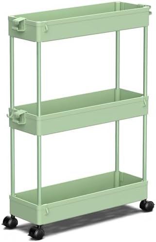 SPACEKEEPER Slim Rolling Storage Cart, 3 Tier Bathroom Cart Organizer,Green by SPACEKEEPER