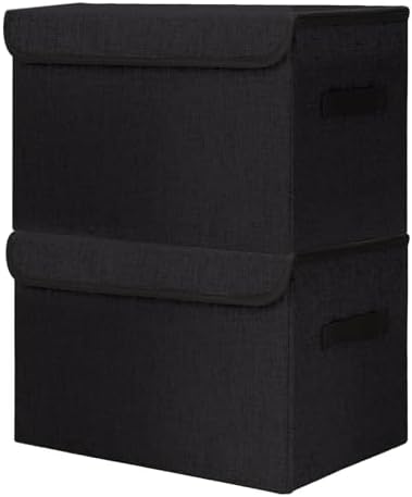 Bagnizer Large 42 Quarts Fabric Storage Bins with Lids [2-Pack] Linen Collapsible Foldable Storage Cubes, Closet Organizer Containers boxes with Handles for Home Office (16.7 x 12 x 12, Black) by Bagnizer