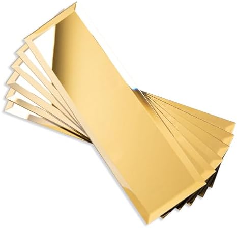 Diflart Peel and Stick Mirror Backsplash, Gold, 4x12 Inch, Beveled Mirror Subway Kitchen Bar Wall Tile (5 Sq.ft, 15 Pcs) by Diflart