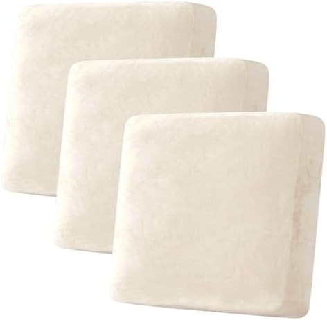 H.VERSAILTEX Velvet Stretch Couch Cushion Cover Plush Cushion Slipcover for Chair Loveseat Sofa Cushion Furniture Protector Seat Cushion Sofa Cover (3 Piece XL Sofa Cushion Covers, Cream) by HVERSAILTEX